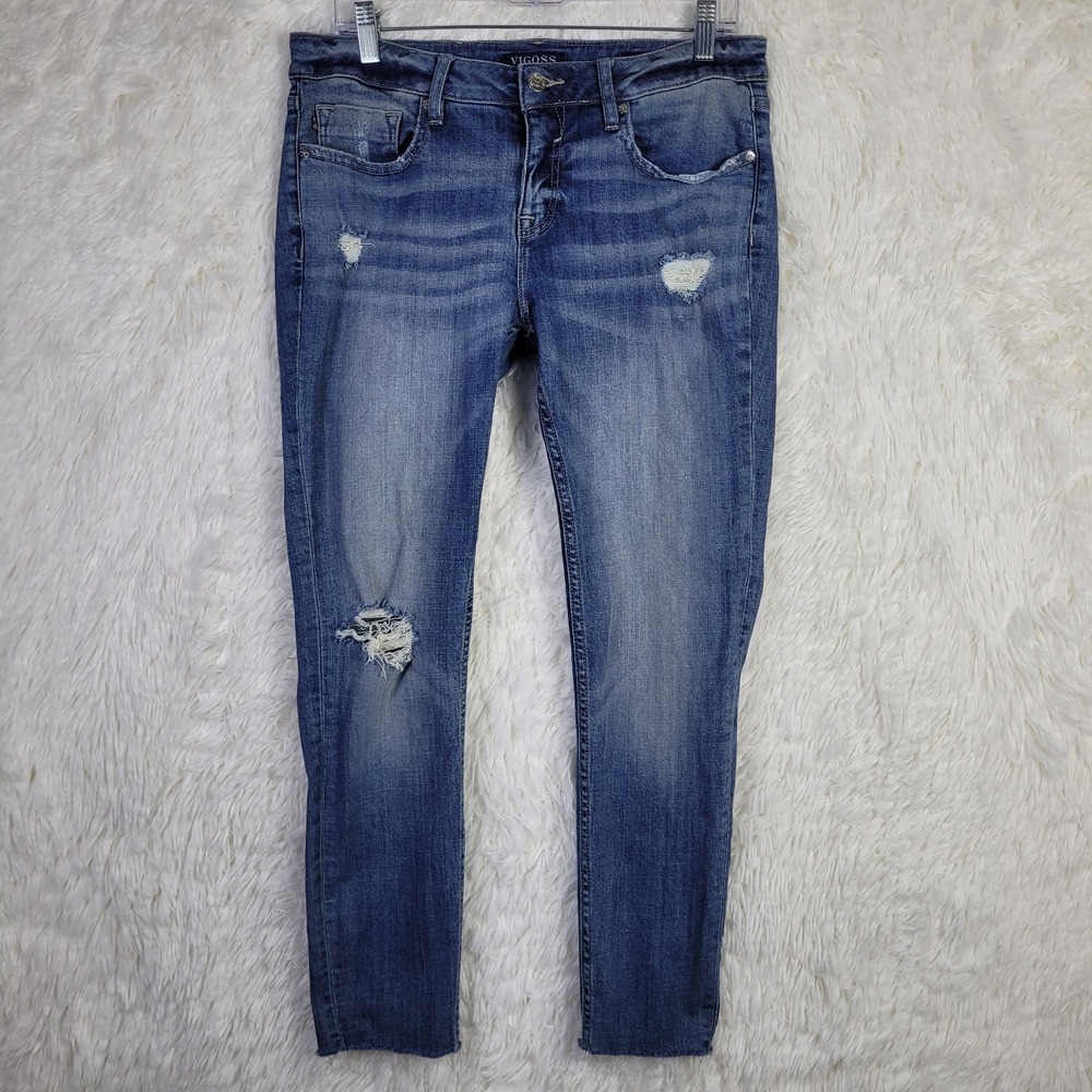 Vigoss Jagger Skinny Jeans Womens 30 Medium Wash Distressed Raw Hem Denim Indie